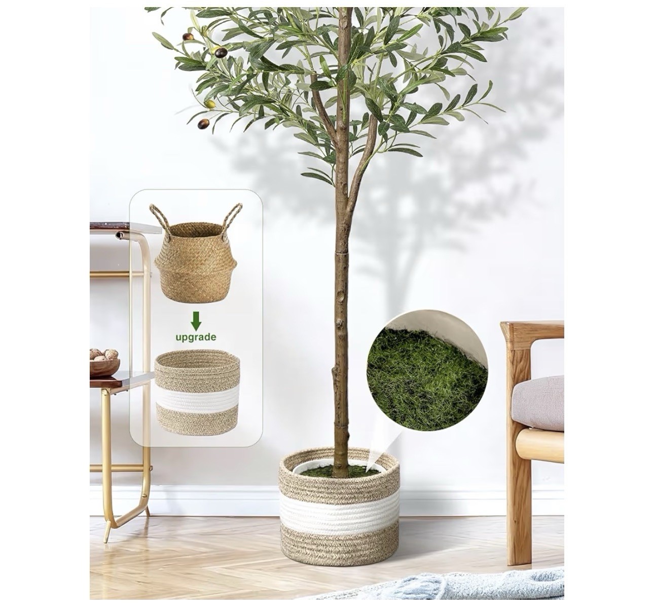 6FT Artificial Olive Tree – Indoor Tall Faux Olive Trees with Planter&Basket,