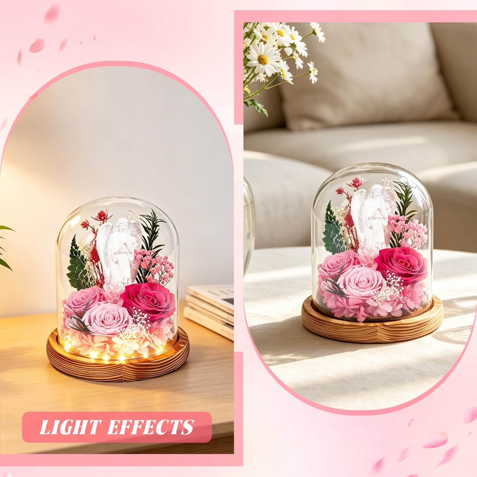 Gifts for Mom, Forever Preserved Real Rose in Glass Dome with Angel Figurine,…