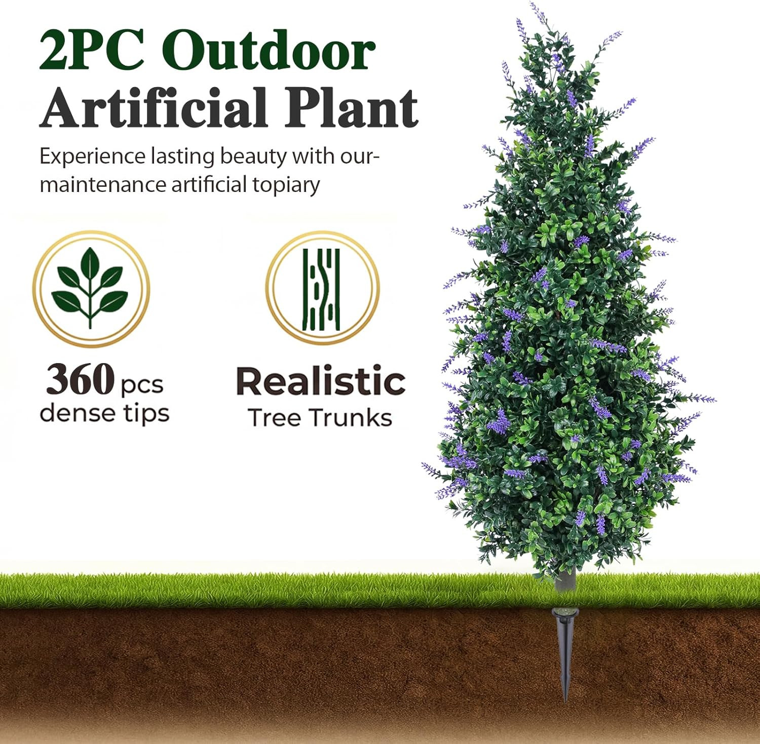 Set of 2 – 3Ft Lavender Artificial Topiary Trees for Indoor/Outdoor Decor