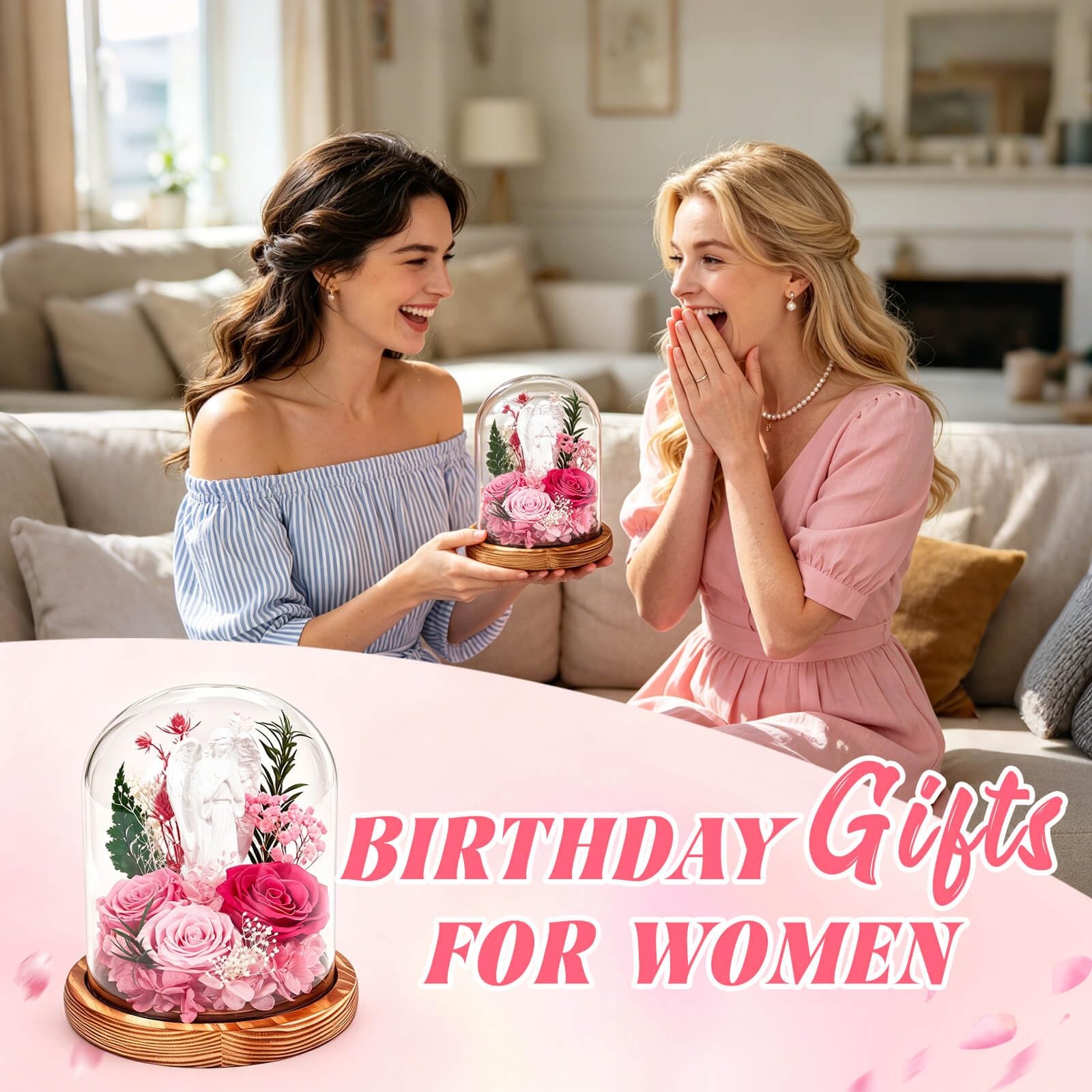 Gifts for Mom, Forever Preserved Real Rose in Glass Dome with Angel Figurine,…