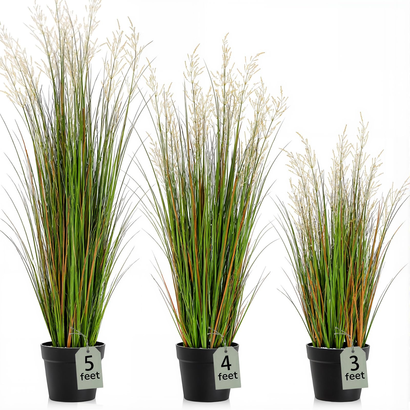 3 Pcs 3/4/5 ft Tall Artificial Grass Plant Potted Artificial Greenery Floor P…