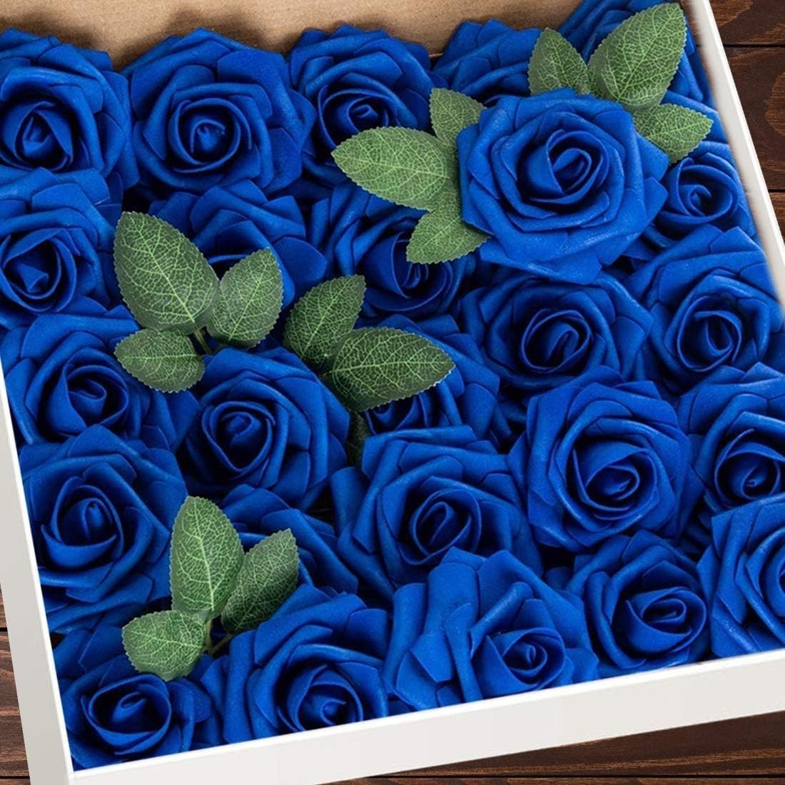 Transform Your Space with 50 Eco-Friendly Royal Blue Artificial Roses & Leaves