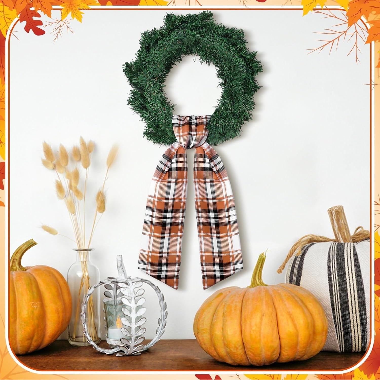 Multicolor Satin Wreath Sash – Elegant Fall Plaid for All Seasons, 56″ Length