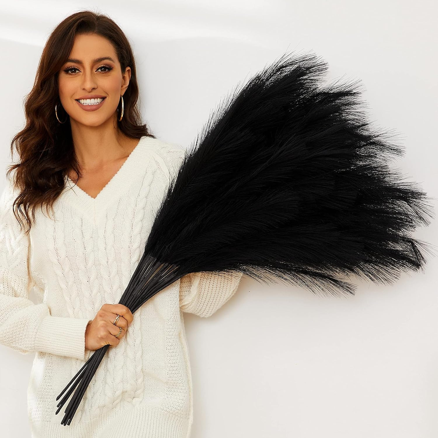 Black Pampas Grass, 9 PCS 37”/3.1FT Tall Fluffy Fake Pompas Floral, Large Artif