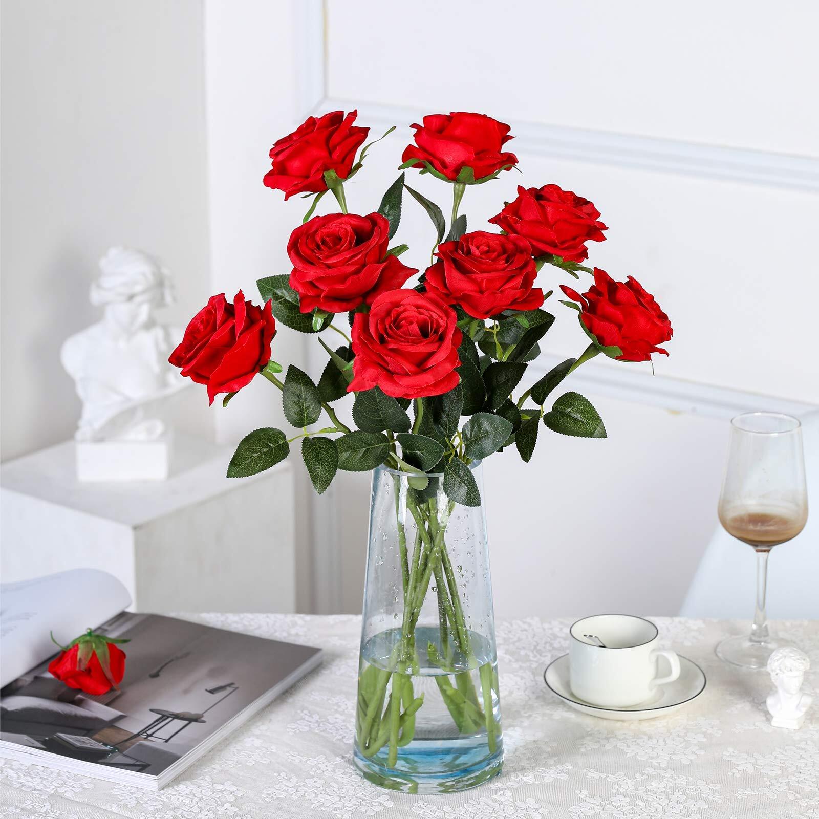 Hawesome 12PCS Artificial Silk Flowers Realistic Roses Bouquet Long Stem for …
