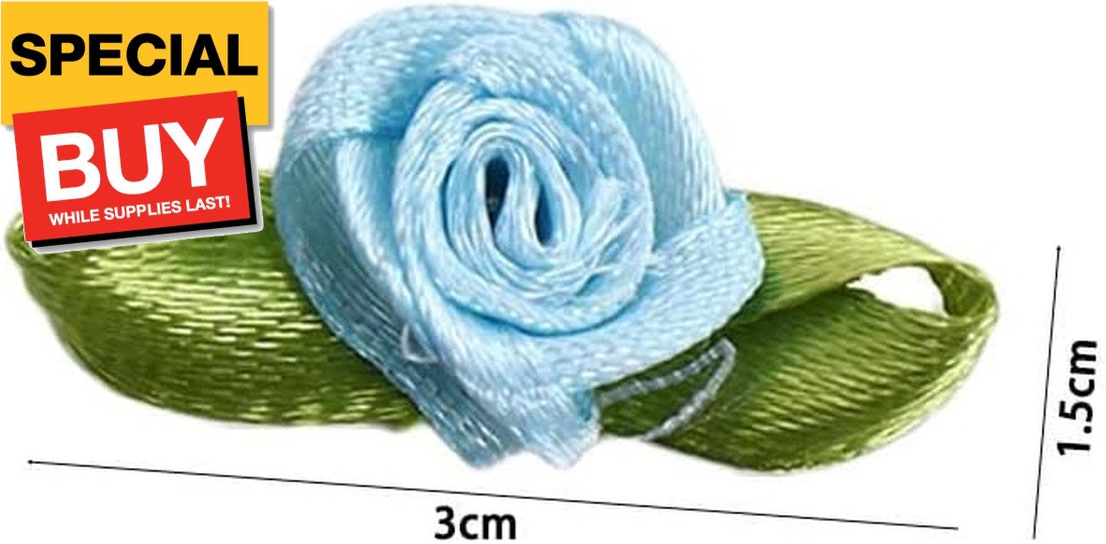 100PCS Mini Ribbon Roses for Crafts Artificial Fabric Flowers with Green Leaves