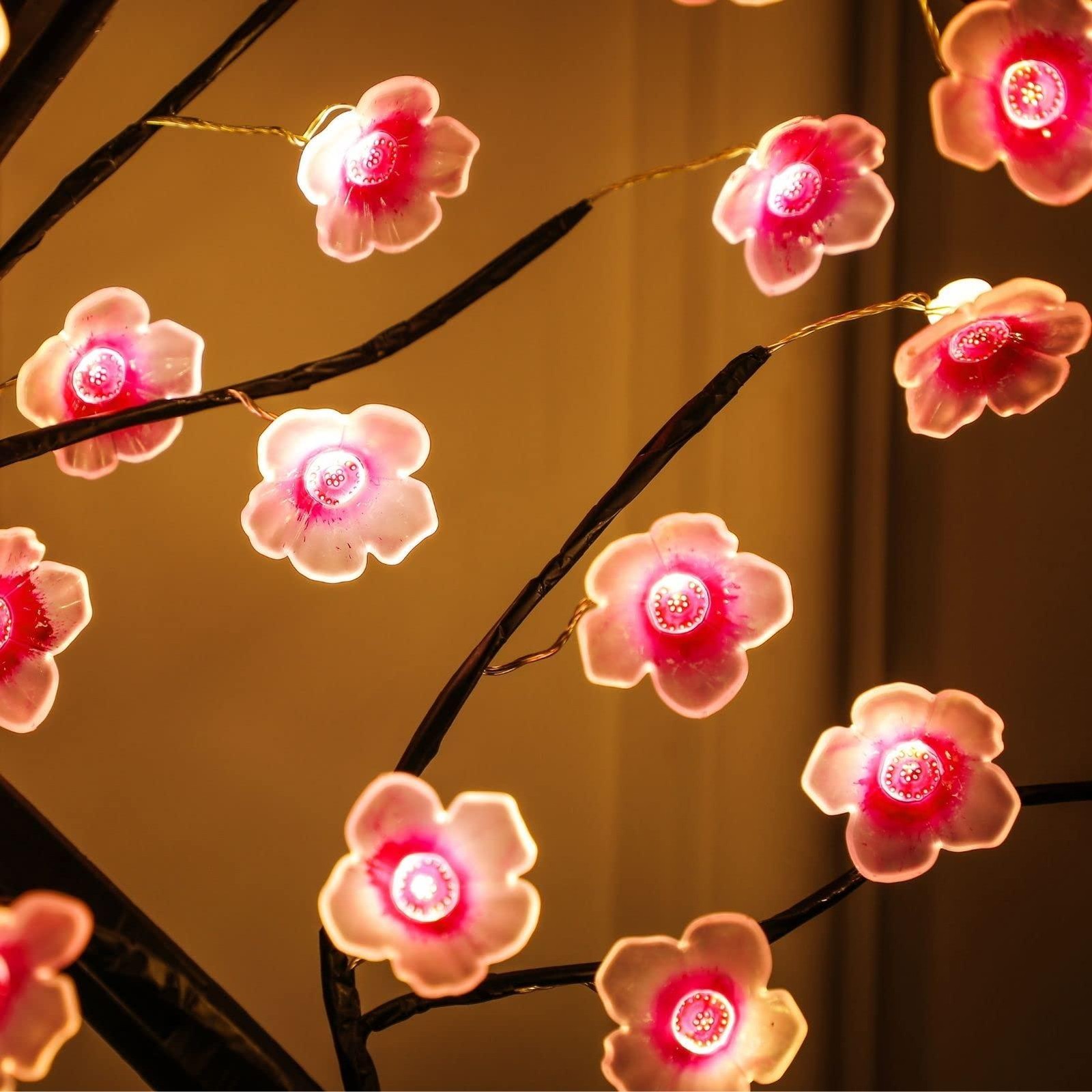 LED Cherry Blossom Bonsai Tree Night Light Touch USB Battery Desk Lamp