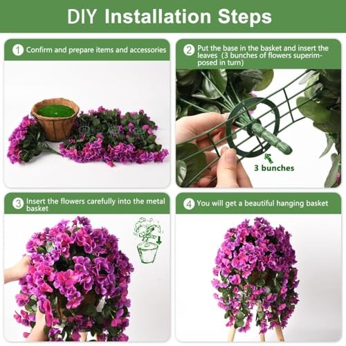 Artificial Fake Hanging Plants Flowers Basket for Spring Summer Light Purple
