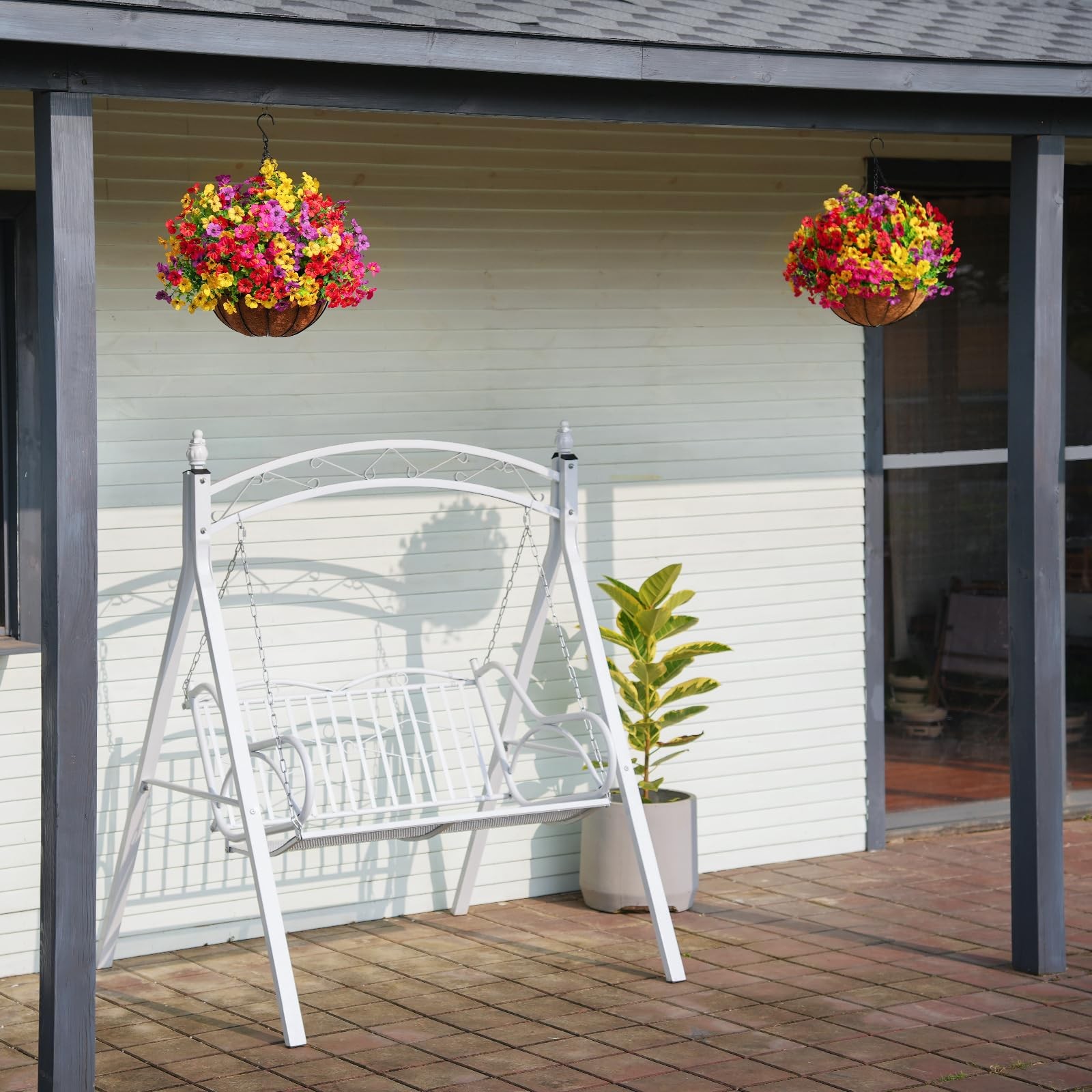 2 Set Artificial Flowers Faux Hanging Plants Basket for Spring Summer Outdoor…