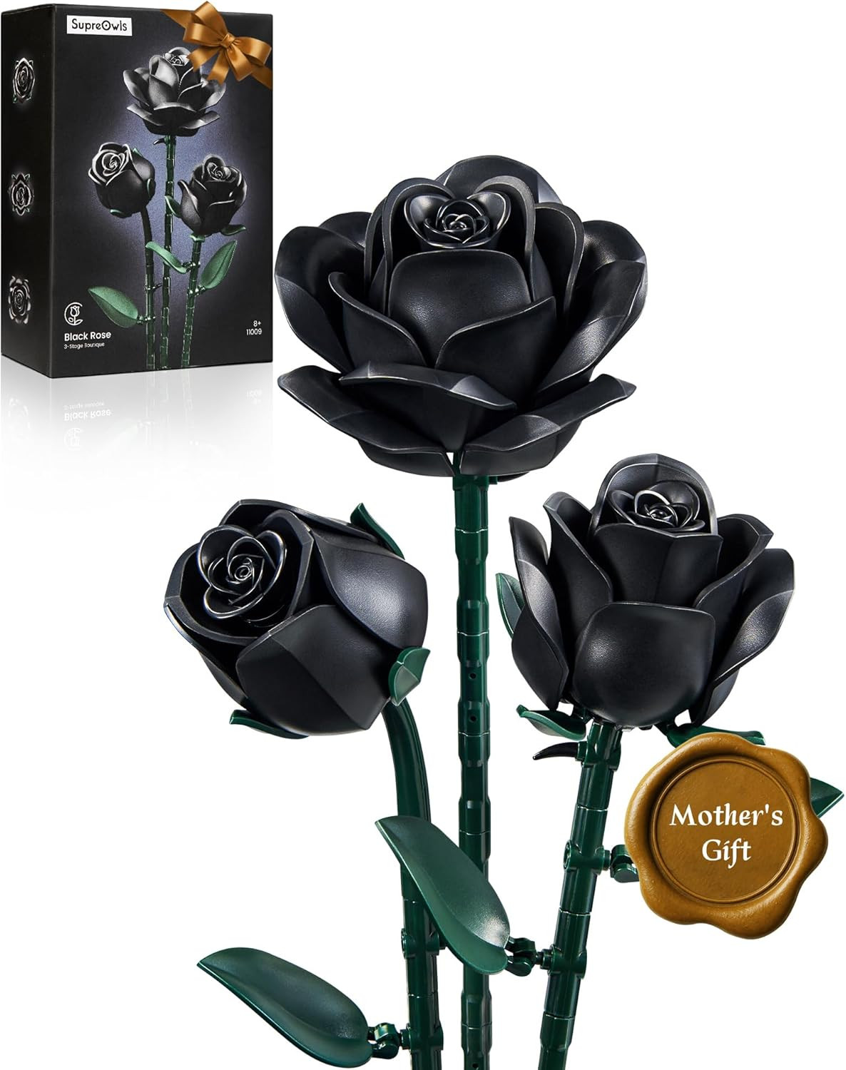 Black Roses Flower Building Set – 3Pack, Gift for Mother Day Mom/Her/Girlfriend/