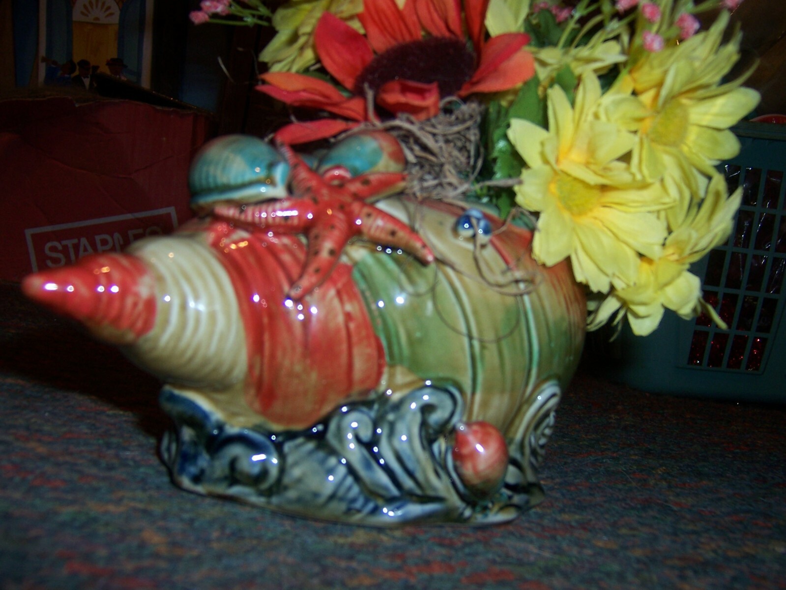 HANDMADE Fall Arrangement in Colorful Shell Planter