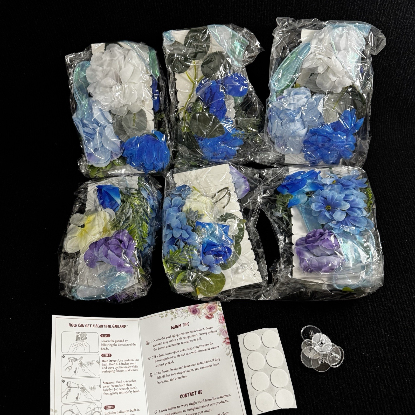 6PCS 36FT Blue Silk Flower Garland Hanging Wildflower Backdrop Wedding Decor