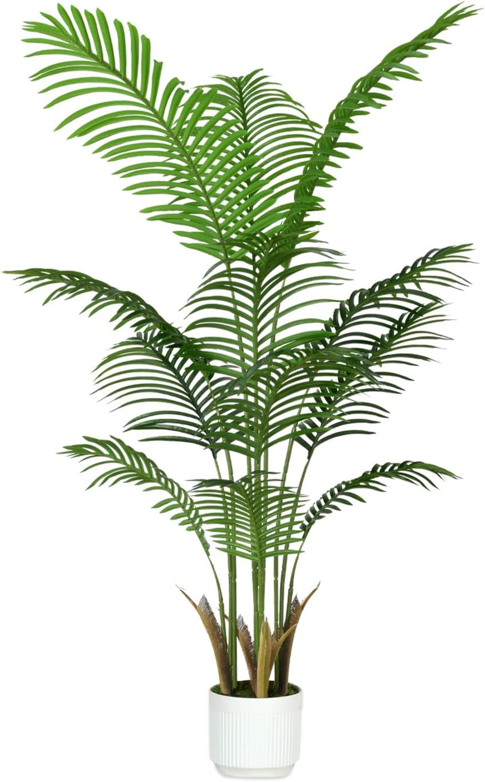 4Ft Artificial Palm Tree Indoor with White Pot, Realistic Leaves, Adjustable
