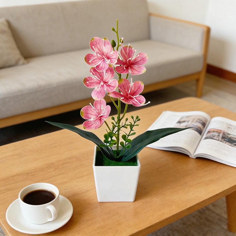 Synthetic Phalaenopsis Orchid in Ceramic Style Pot for Interior Design