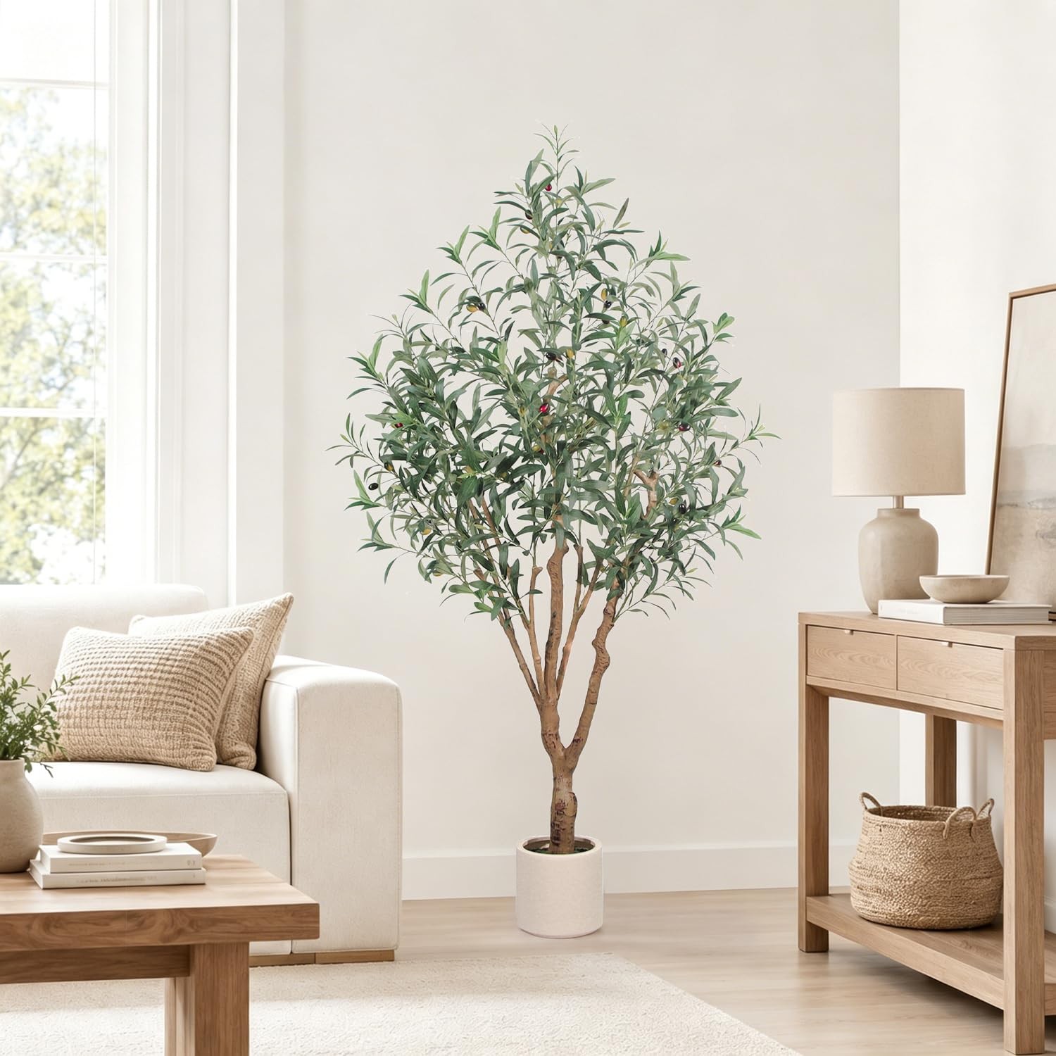 Olive Trees Artificial Indoor, 5FT Tall Faux Olive Tree with White Tall Plant…