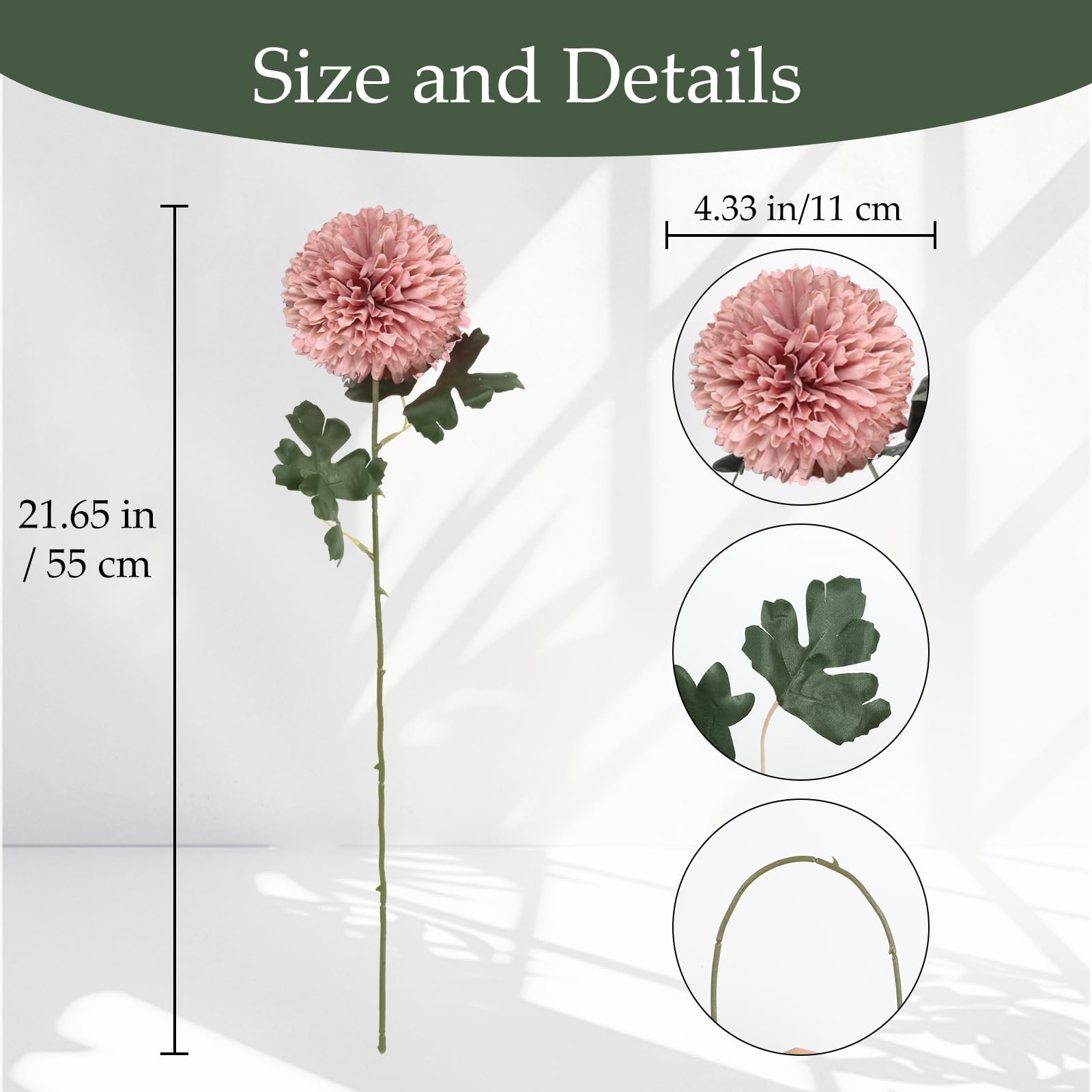 6PCS Pink Artificial Chrysanthemum Flowers 21.6’’ Long Stem Fake Mums Silk Fa…