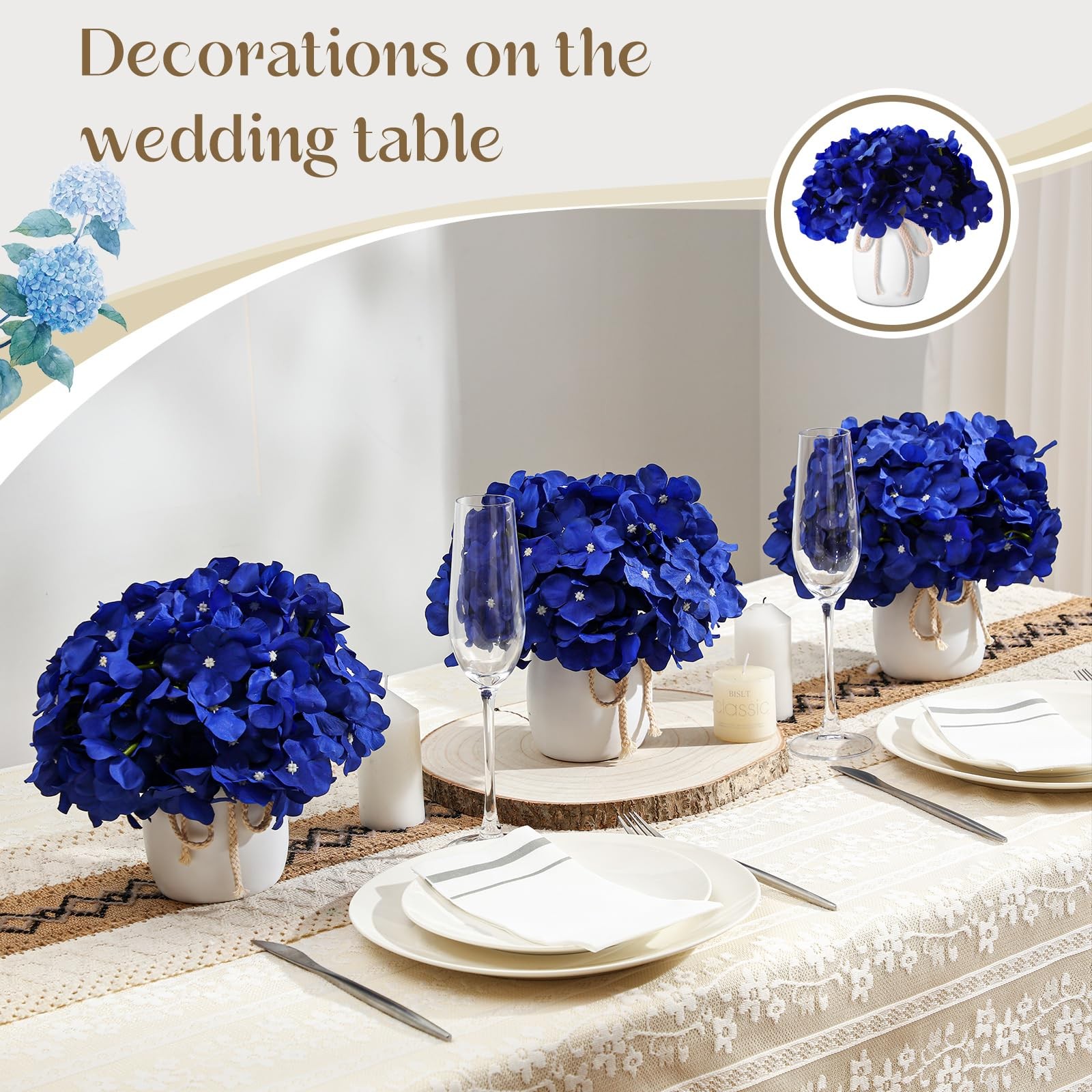 6 Set Artificial Hydrangea Flowers and Plastic Vases Set Centerpieces Table D…