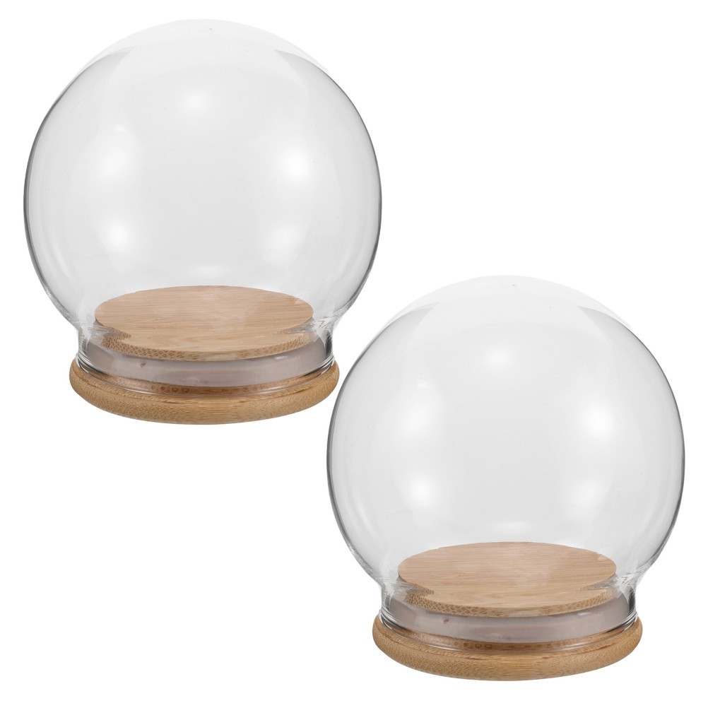 2Pcs Reusable Clear Glass Display Domes with Base for Craft Flower Covers