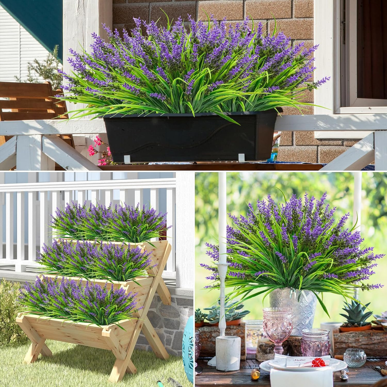 40 Bundles UV Resistant Fake Monkey Grass with Lavender for Outdoor Decor