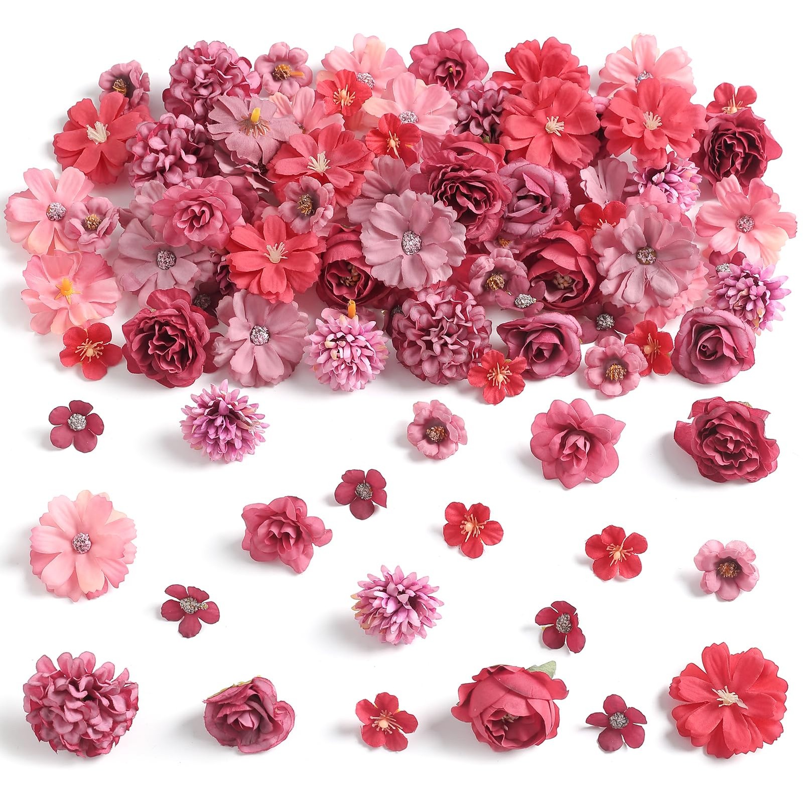 Faux Flower Heads Mini Red Artificial Flower Heads Fake Peony Daisy Rose Flow…
