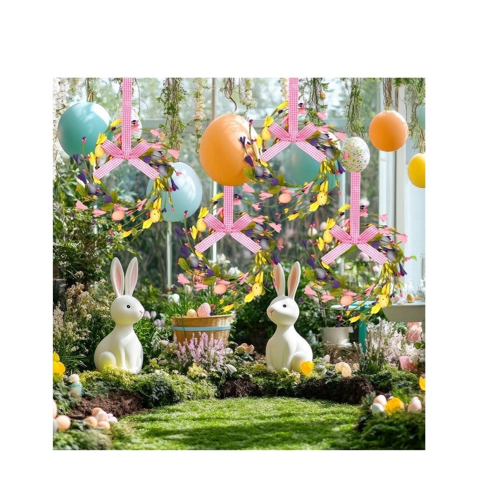 4 pcs Easter Wreaths for Cabinet Mini Spring Artificial Easter Egg Wreath