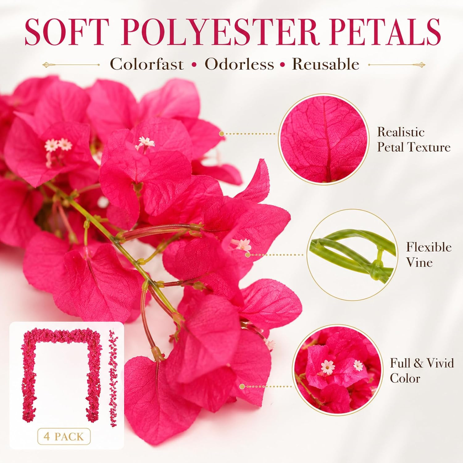 4 Pcs 5.9 Ft Bougainvillea Artificial Flower Garland Faux Bougainvillea Wreaths