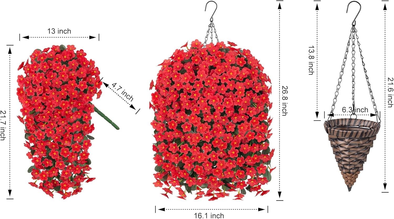 Vibrant Red Hanging Flowers in Sturdy UV-Resistant Basket – -Round Charm