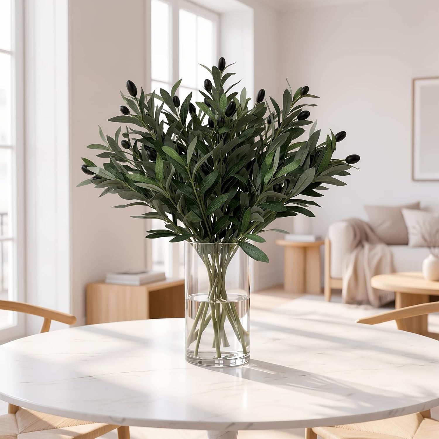5 Pcs 17 Inch Artificial Olive Branches with Lifelike Olives Fake Greenery Ol…