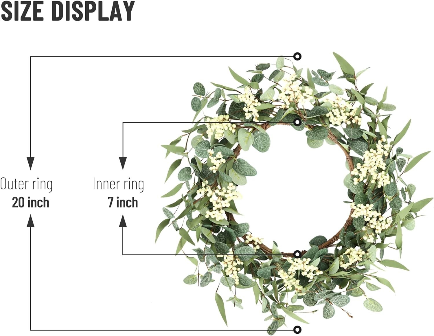 Seasonal Ready 20” Eucalyptus Wreath with Lifelike Design – Elegant Home Accent