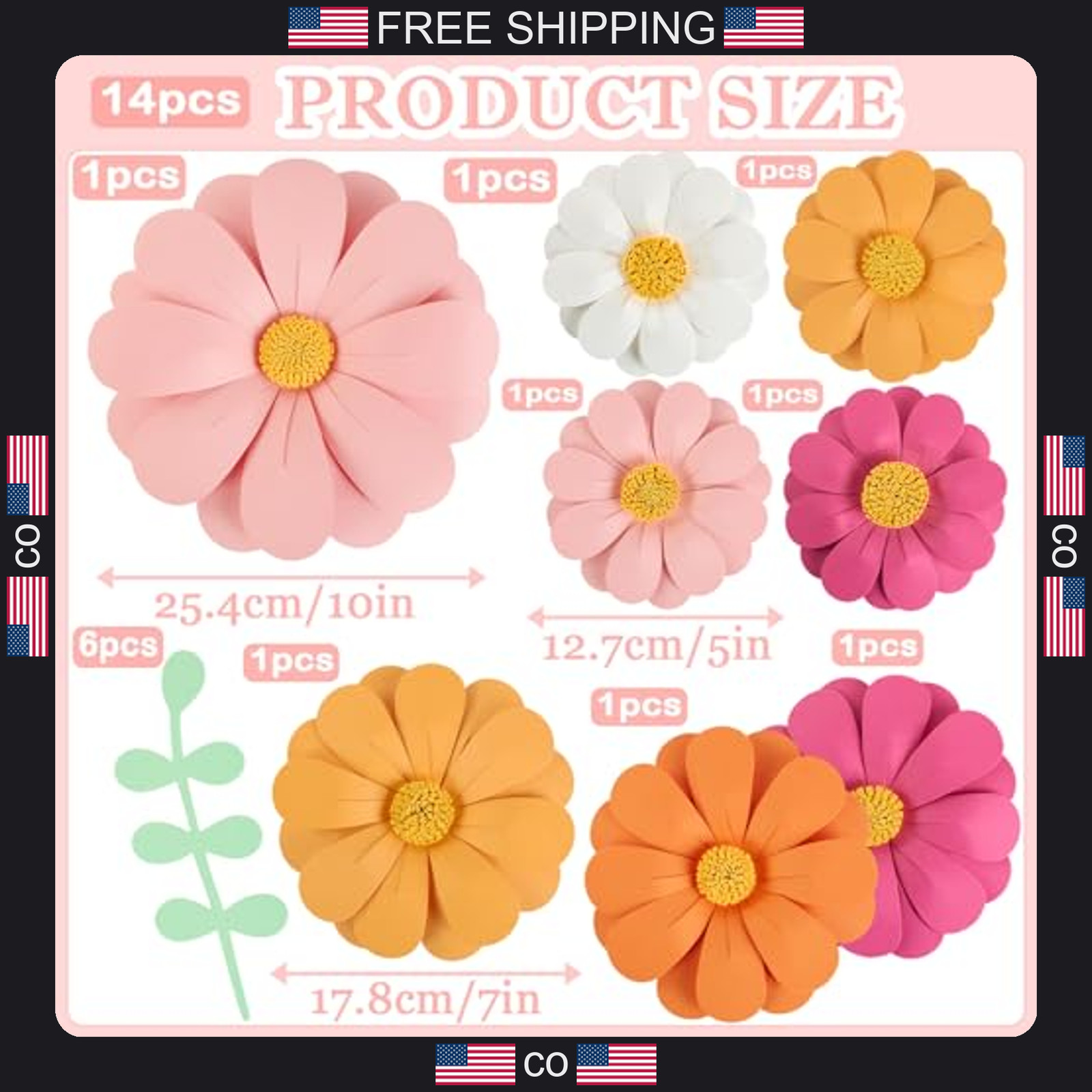 Set of 12 Handmade 3D Paper Flower Wall Decorations for Events