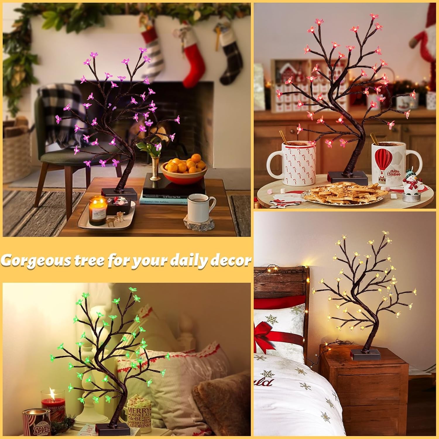 PEIDUO RGBW Cherry Blossom Tree, Light up Bonsai Rgbw Tree