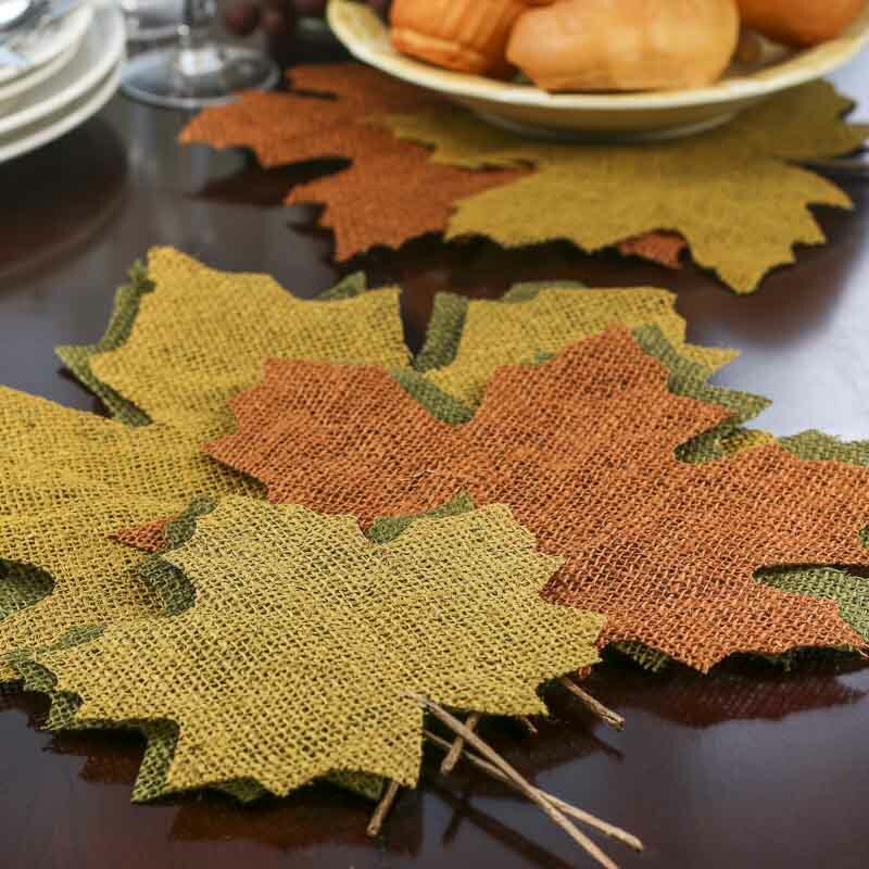 Package of 15 Assorted Size Large Stiffened Earth Tone Burlap Leaves