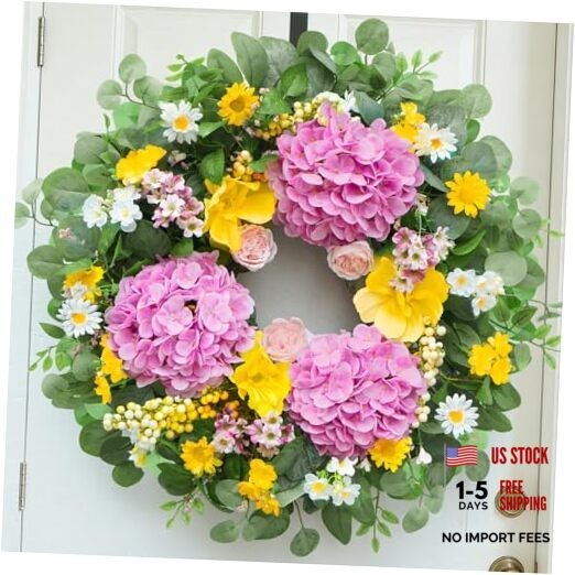 24 Inch Spring Wreath for Front Door – Spring Summer Wreath with Vibrant