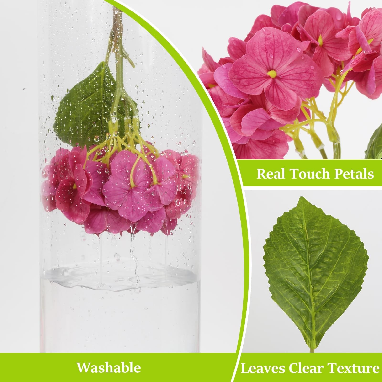 zezzos Real Touch Artificial Hydrangea Flowers, 2 Bouquets (6 Stems) Rose Red…