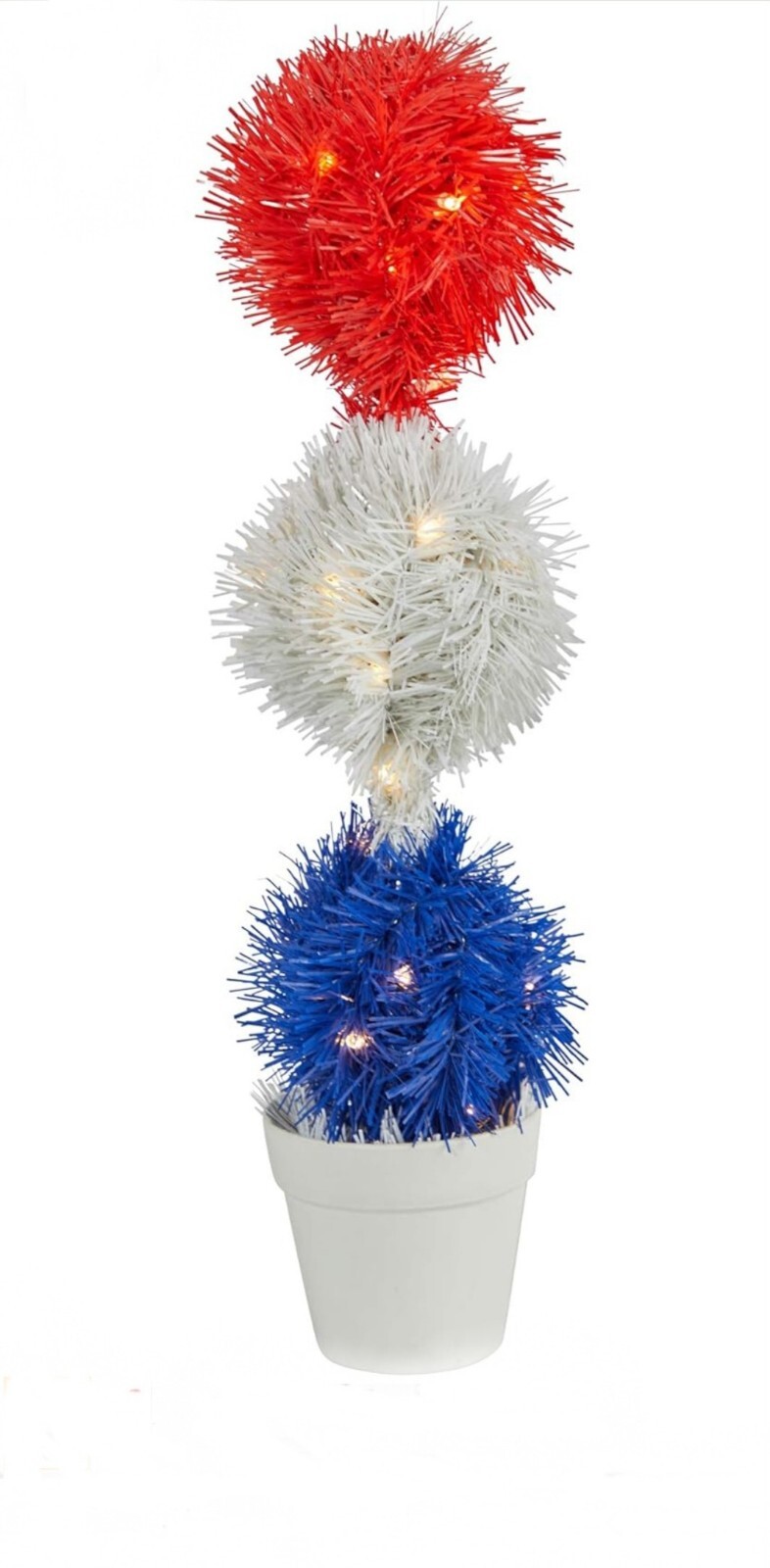 2′ Red White And Blue Americana Topiary Plant Decor With 35 Warm White Lights