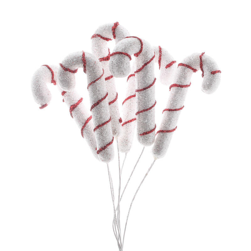 Set of 36 Red and White Sparkling Candy Cane 7″ Floral Picks