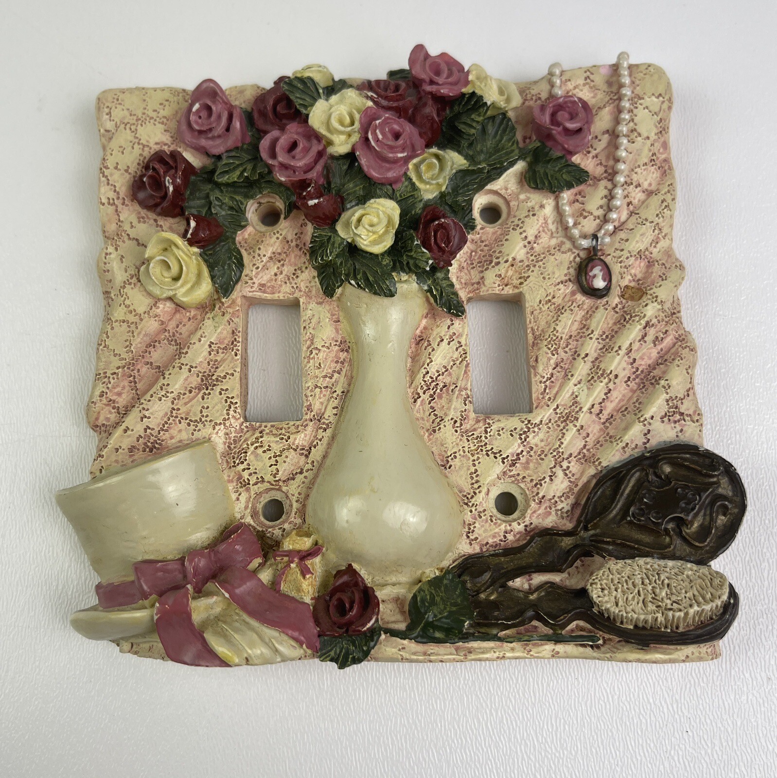 Figi Graphics Vintage Rose Double Wallplate Handpainted Dusty Rose Pink Cream