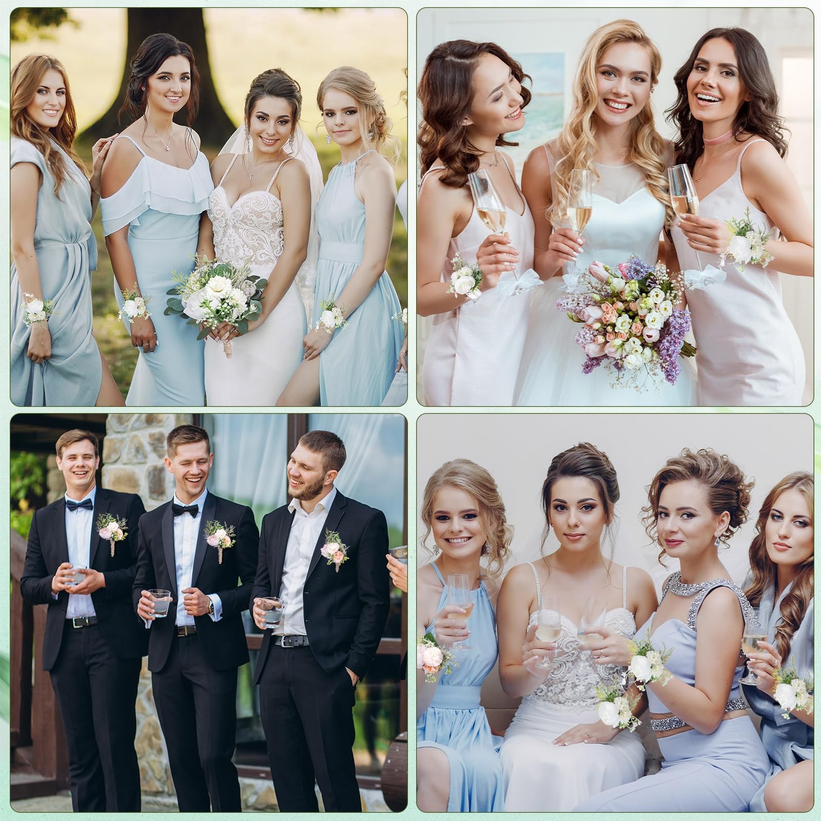 12PCS Wedding Corsage Boutonniere Set Artificial Rose Wristband Prom Retro White