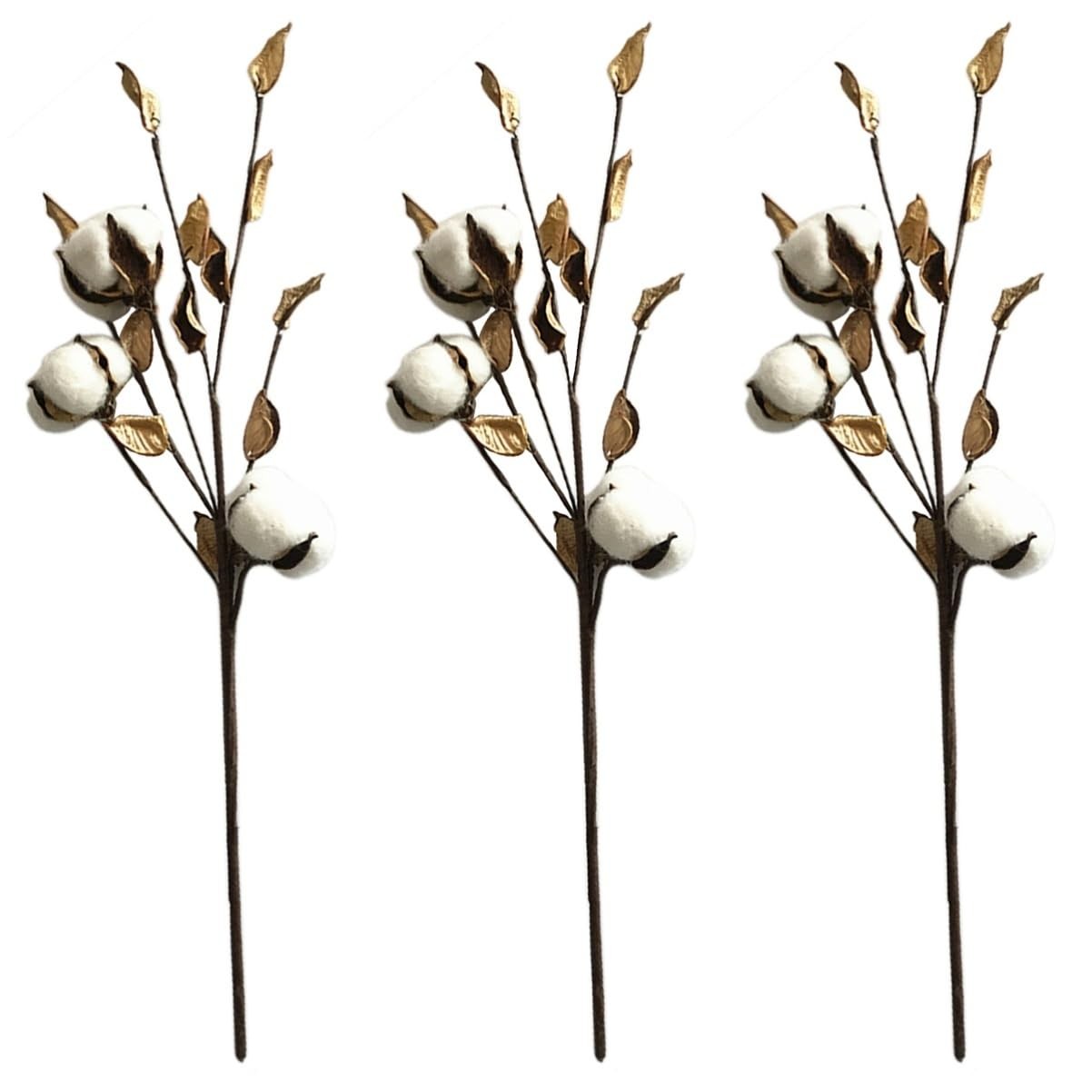 3pcs 45cm Brown Stems Cotton Balls Cotton Stalks Decor Artificial Flower Deco…
