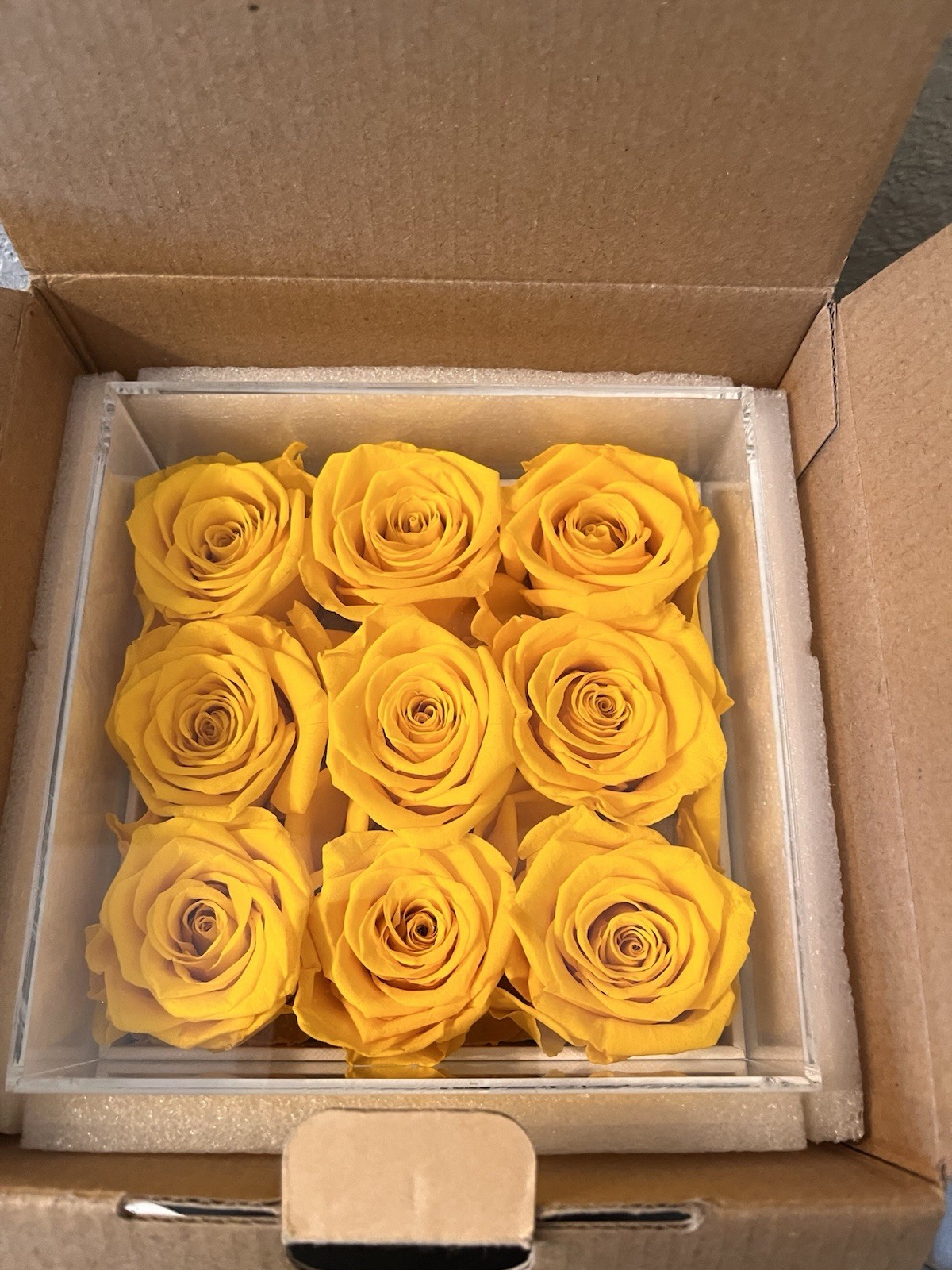 Perfectione Roses Preserved Yellow Roses in a Box With Clear Lid, Long-Lasting