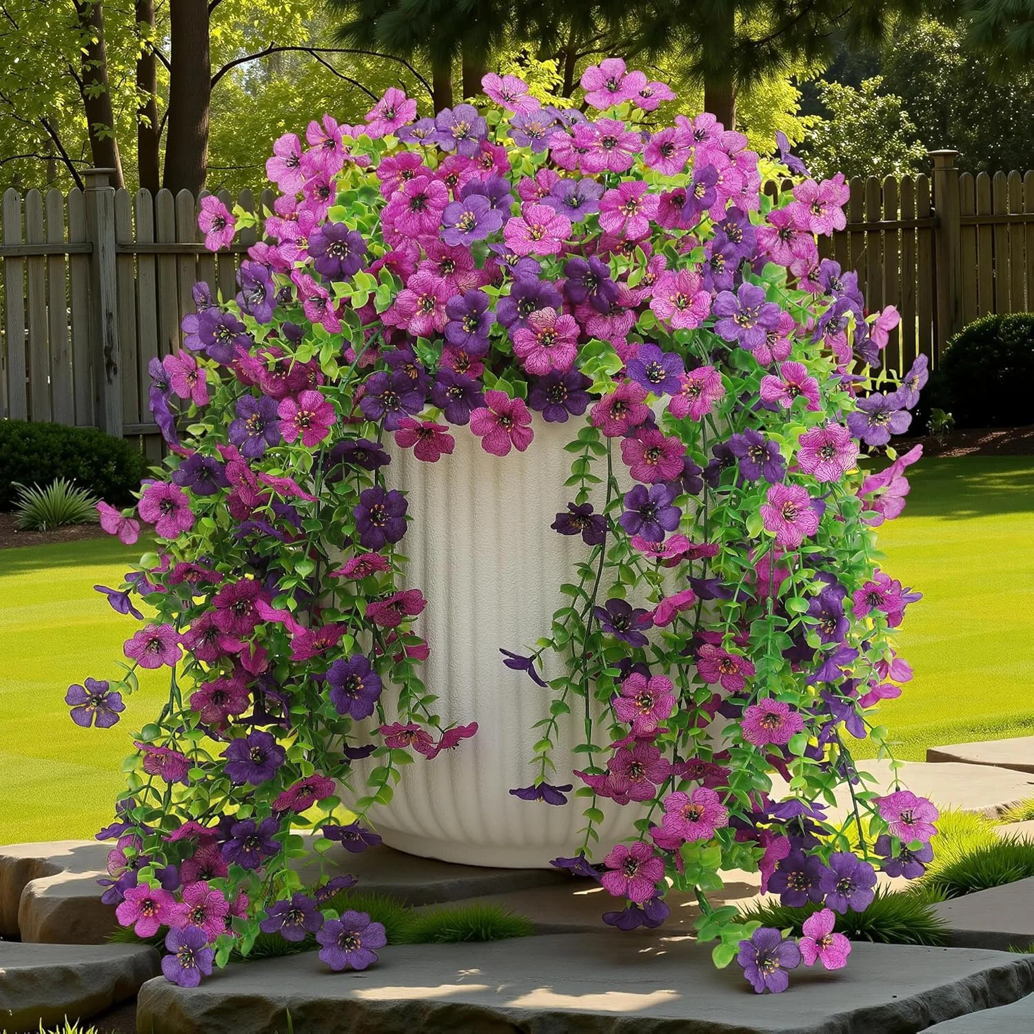 Artificial Hanging Fake Flowers Plants Spring Summer Decoration for Outdoor, 4PC