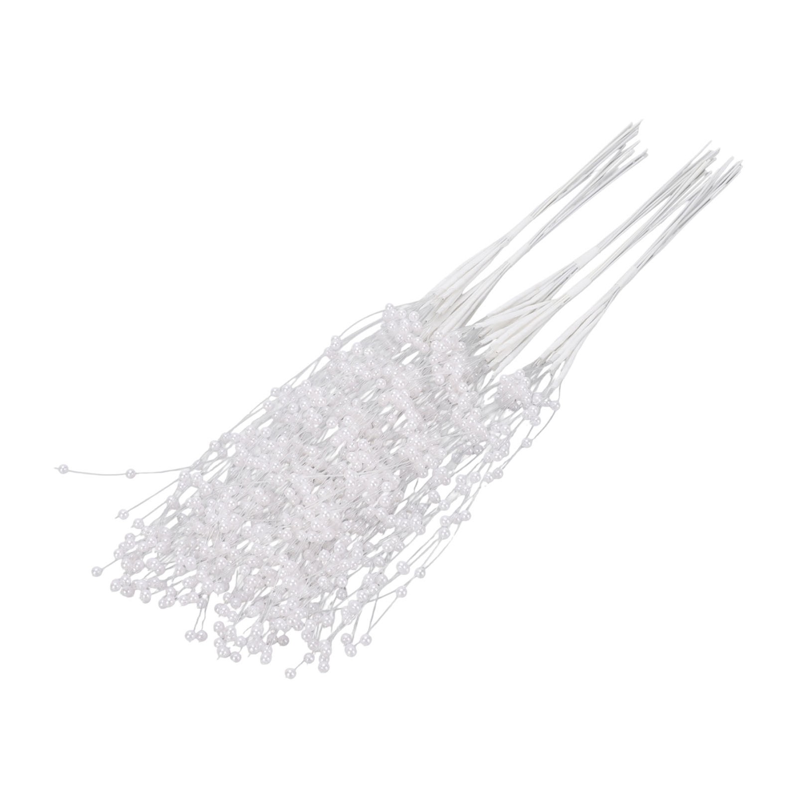 White 50PCS Pearl Beaded Stems 4mm Bead String Garland Floral Picks Flexible BT0