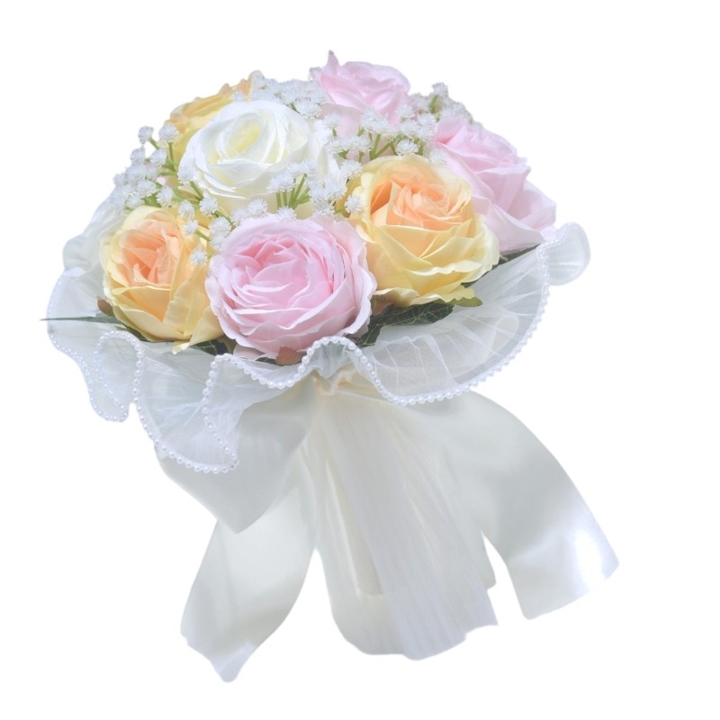 Rose Bouquet White Champagne Bridal Arrangement Realistic Fabric Roses Photo