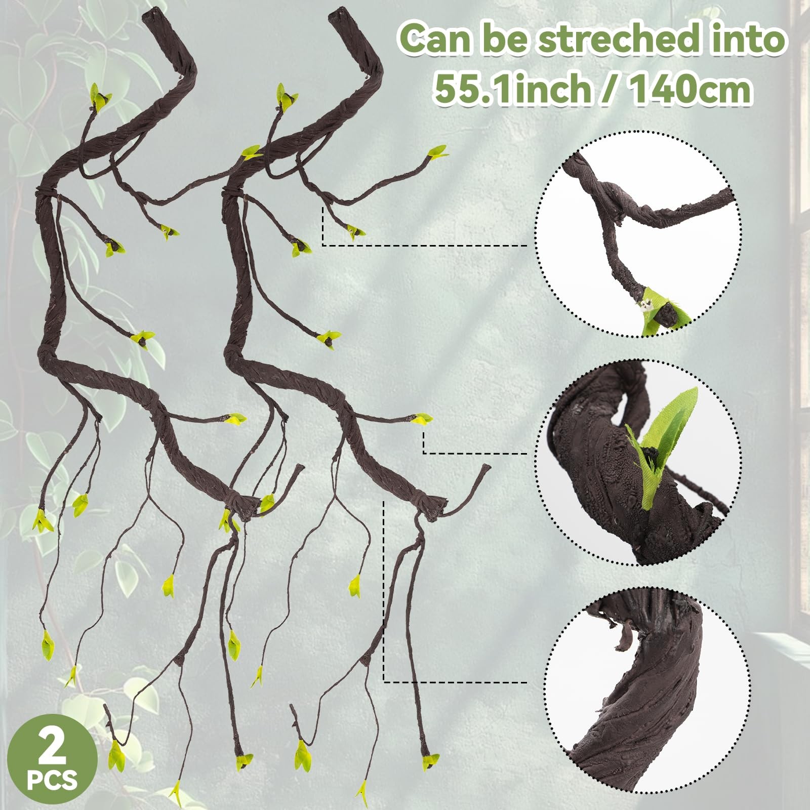 2PCS 55.1inch Bendable Thick Artificial Tree Branches Long Flexible Branch wi…