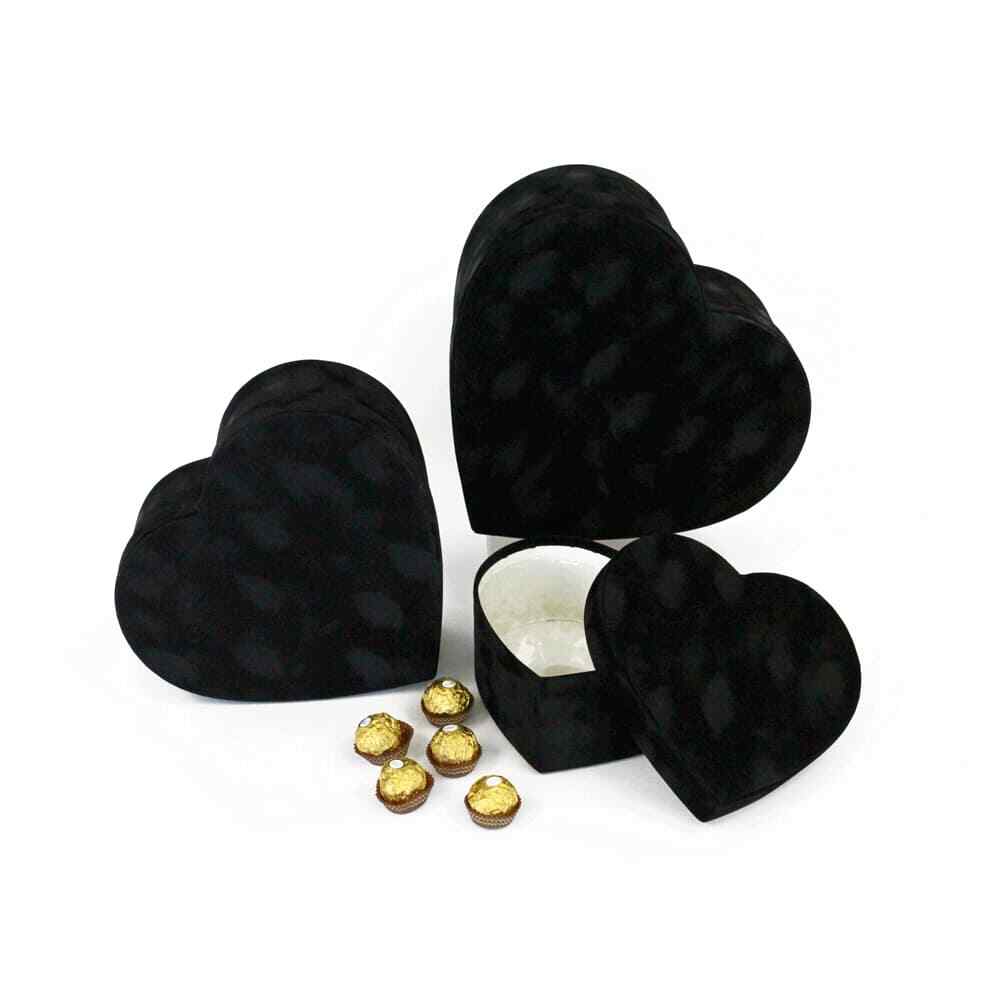 Premium Quality Heart Shaped Velvet Flower Boxes, Set of 3, Liner Included