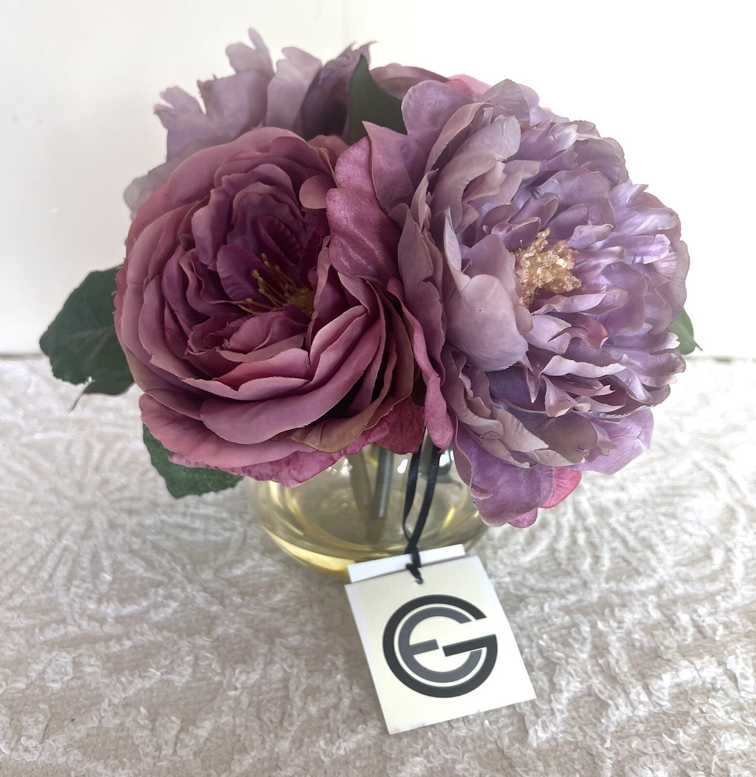 Cabbage Rose Dusty Pink Mauve Purple Faux Floral Flower Arrangement Decor New