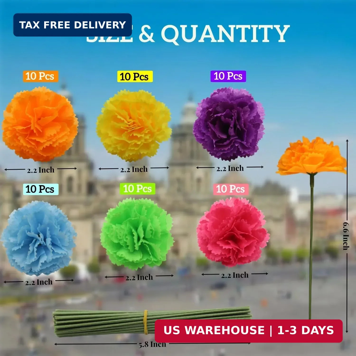 Artificial Marigold Flowers with Stems, 60 Pcs Silk Flowers Marigolds for Day of