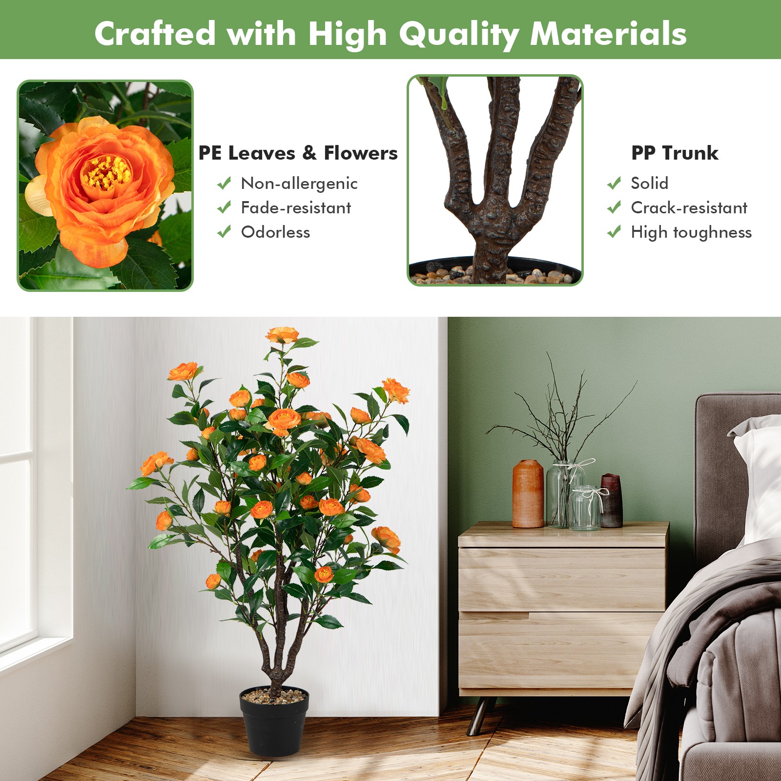 3.3 FT Artificial Tree Artificial Camellia Tree Faux Plant for Indoor & Outdoor