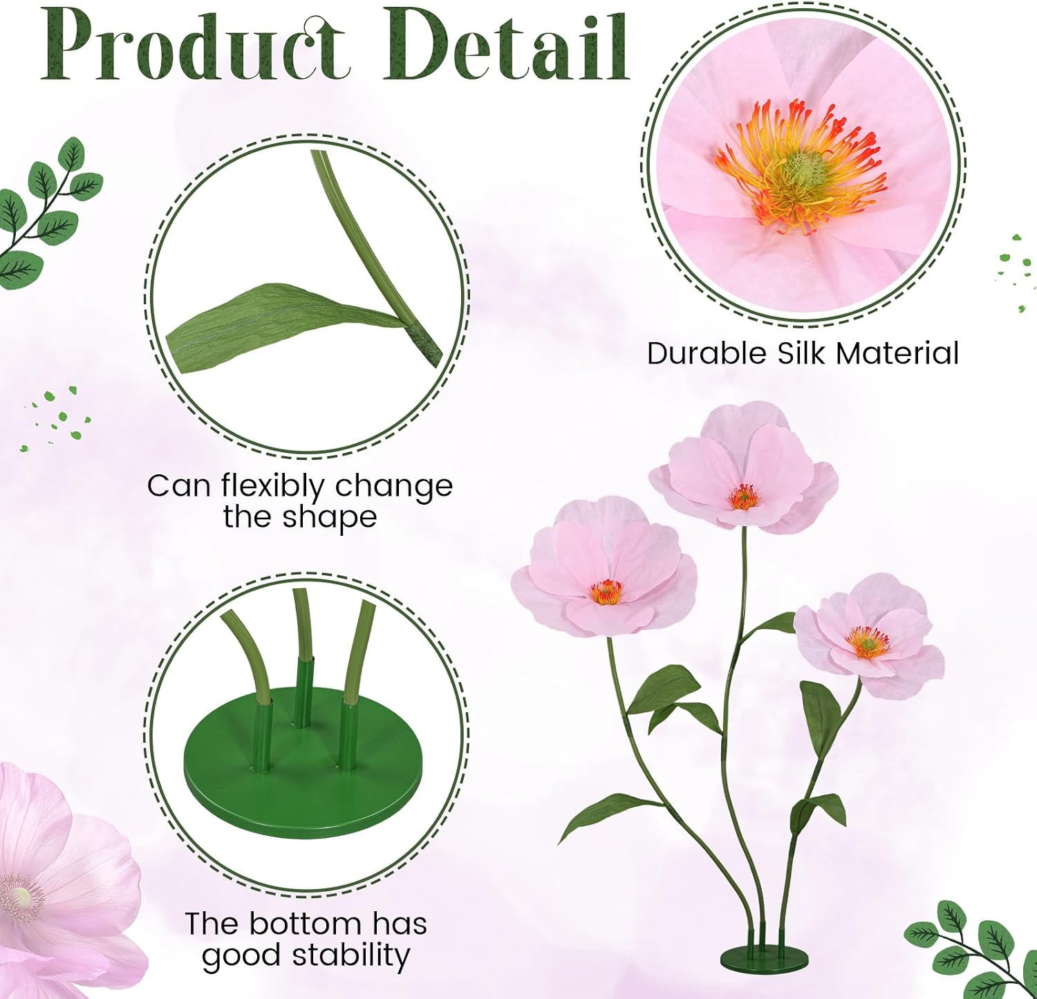 6Ft Pink Giant Flowers for Decoration with Stand, Large Artificial Poppy, Big Pa
