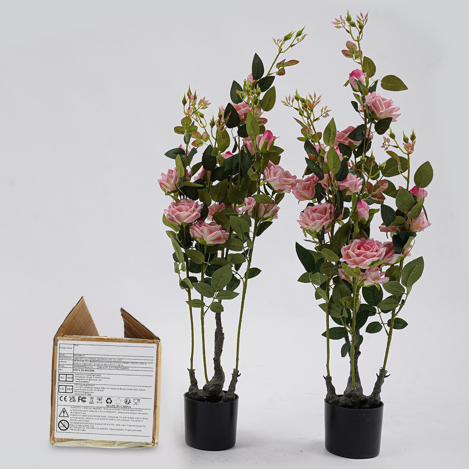 2pcs Artificial Rose Trees Fake Flowers Tree, Pink Artificial Flower Plant Decor